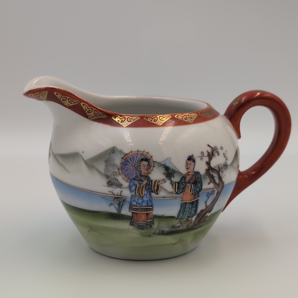 VTG Japanese Milk Creamer Signed Red Mark Hand Painted‎ Birds Rare